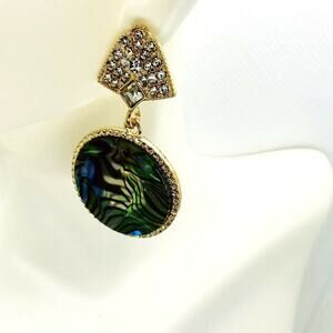 Gold-Tone Crystal Abalone Colored Dangle Earrings